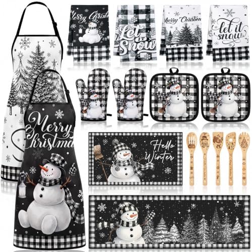 Nuanchu 17Pcs Christmas Kitchen Decor and Accessories for Home,Black