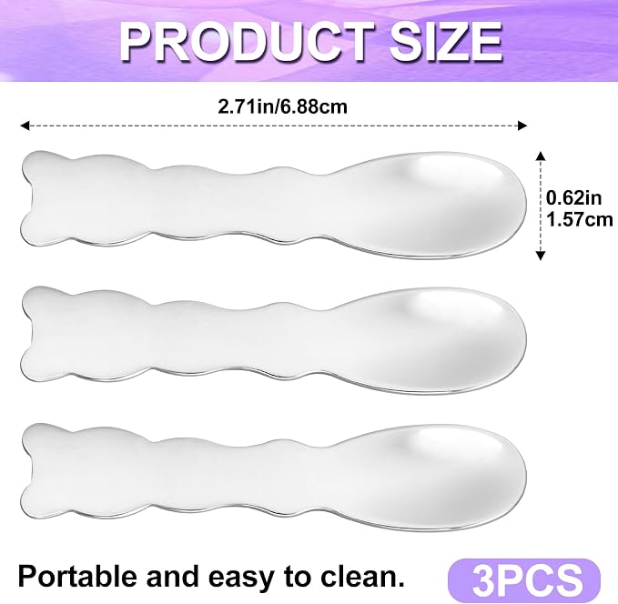 Pndeyo 3pcs Mini Stainless Steel Makeup Spatula, Reusable Cosmetic Cream - Image 2