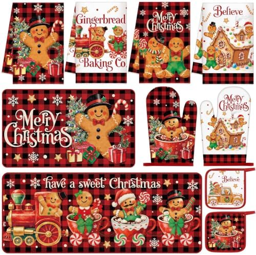 HunnmingRe 10 Pcs Gingerbread Christmas Kitchen Decor Accessories Set