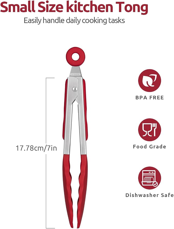 600ºF Heat Resistant Kitchen Tong: U-Taste 7 inch Silicone Cooking Tong - Image 2