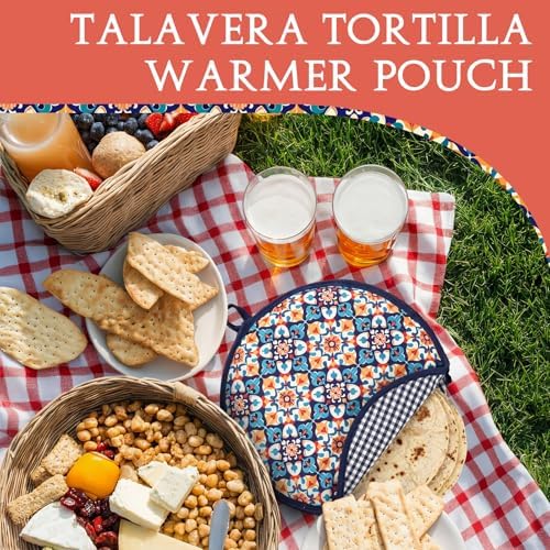 2 Pcs 10" 12" Tortilla Warmer Pouch, Mexican Tile