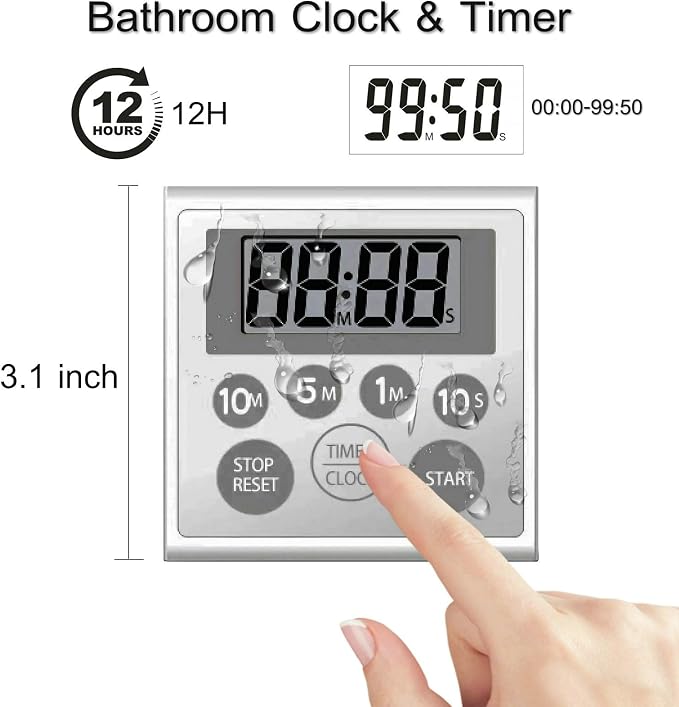 Digital Timer Waterproof Shower Timer Shower Clock Bathroom Kitchen Timer - Image 2