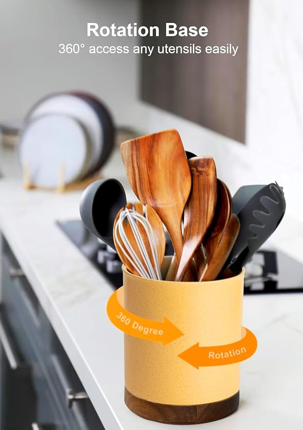 Nucookery 360°Rotating Utensil Holder, 7.2" Large Utensil Crock, Farmhouse - Image 5
