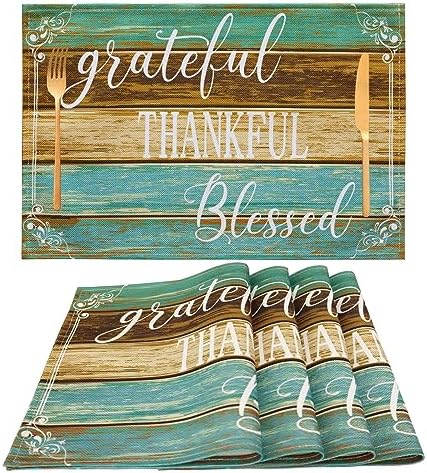 Farmhouse Teal Placemats Set of 4 Thankful Blessed Table Mats