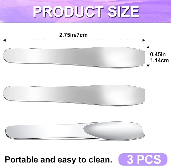 Pndeyo 3pcs Mini Stainless Steel Makeup Spatula, 2.75x0.45in Reusable Cosmetic - Image 2
