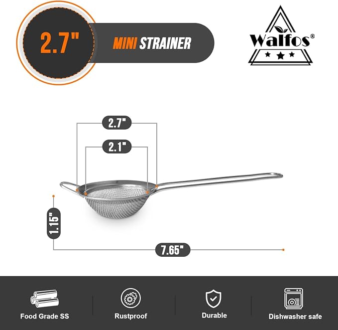 Walfos Mini Fine Mesh Tea Strainer, Stainless Steel Small Sifter - Image 3