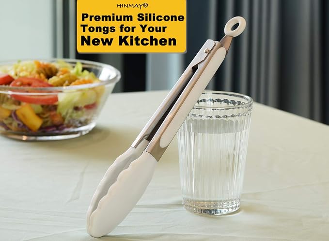 HINMAY Silicone Kitchen Tongs 9-Inch Stainless Steel Basics Tongs - Image 5