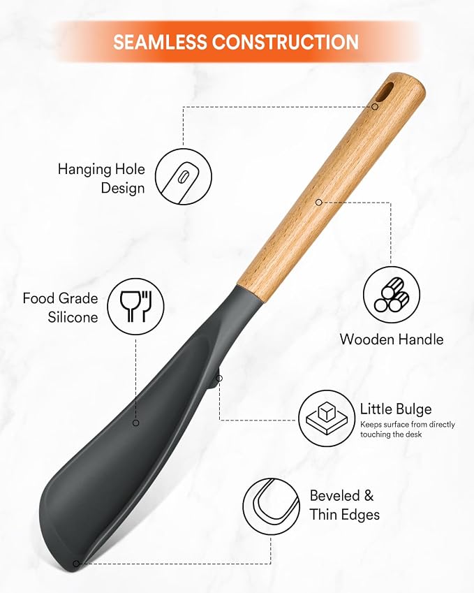 Cooking Spoon for Nonstick Cookwares, Wood Handle Spoon for Mixing, and Scrape - Image 4
