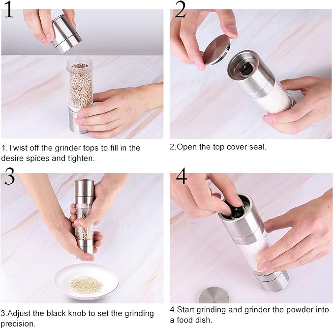 Mixoo Salt and Pepper Grinder - 2 in 1 Manual Stainless Steel Salt Pepper Mill - Image 6