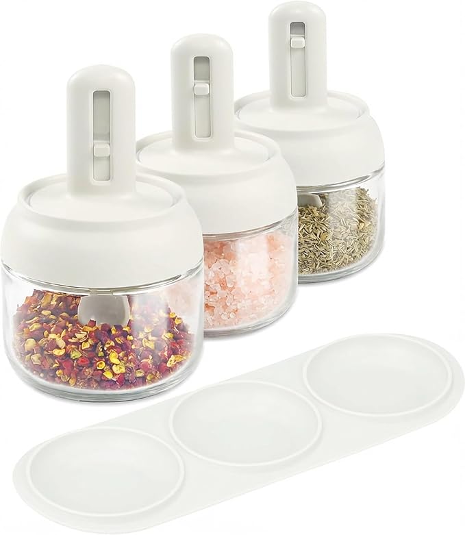 Povinmos® 3 Piece Glass Salt Container | Storage | Pepper, Table Salt, Gourmet by Povinmos