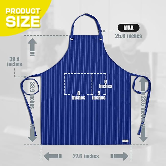 ROTANET Stripe Stretch Apron for Men Women Chef Big and Tall Large Striped - Image 2