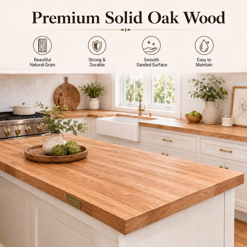 CONSDAN Butcher Block Counter Top, USA Grown Oak Solid Hardwood
