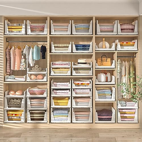 5 Packs Stackable Plastic Storage Basket for Closet Foldable Closet