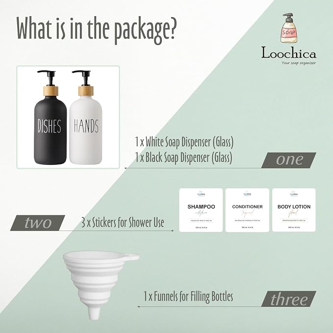 LOOCHICA 2 Pack Glass Soap Dispenser Set, Hand and Dish Glass Soap Dispensers - Image 2