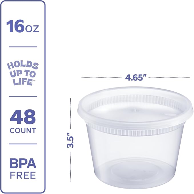 GUSTO [48 Sets 16 oz. Plastic Deli Disposable Food Storage Containers - Image 2