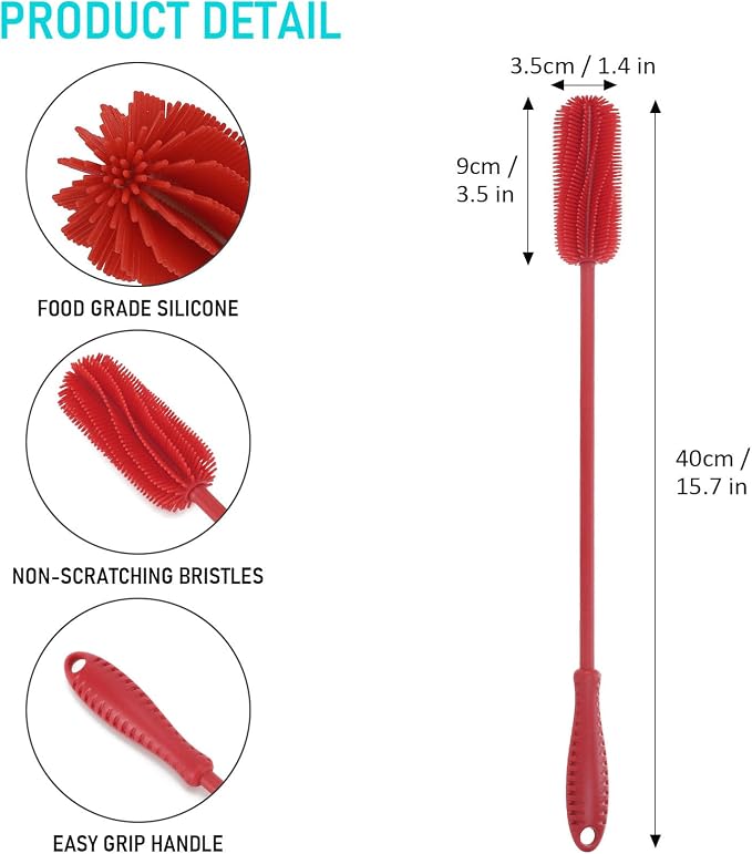 15.7" Silicone Bottle Brush, ddLUCK Water Bottle Cleaner Brush - Image 3
