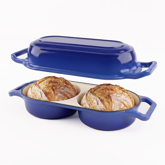 Double Dutch Oven Pot with Lid, Enameled Cast Iron Bread Loaf Pan, Dutch Oven by yaoyaoplay