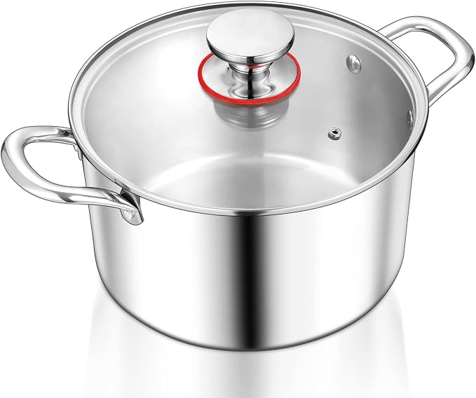 TeamFar 3.5 Quart Stock Pot, Tri-Ply Stainless Steel Pasta Cooking Pot by TeamFar