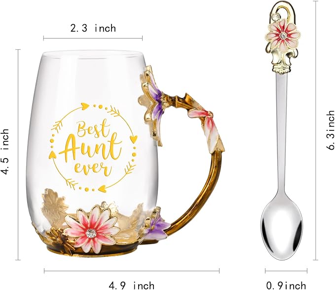 OEAGO Gifts for Aunt from Niece Nephew Tea Cup Cool Birthday Gift Enamel Flower - Image 2