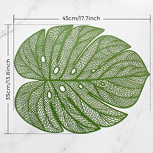 Evevda Green Leaf Shaped Vinyl Placemats for Dinner Table Set of 6