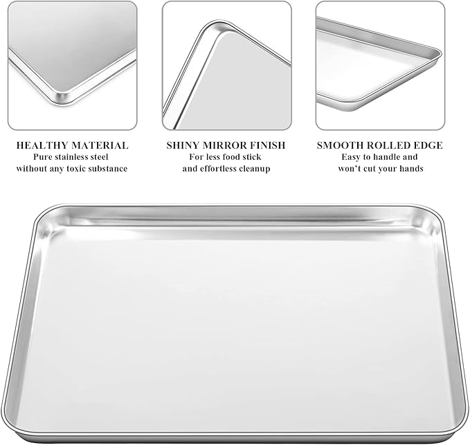 Baking Sheet with Cooling Rack Set, Deedro Stainless Steel Cookie Half Sheets - Image 3