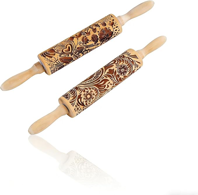 2 Pack Wooden Embossed Rolling Pin by Unknown