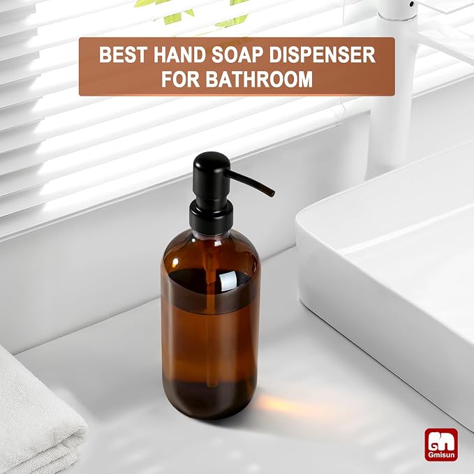 GMISUN Amber Glass Soap Dispenser, 1 Pack Dish Soap Dispensers - Image 5