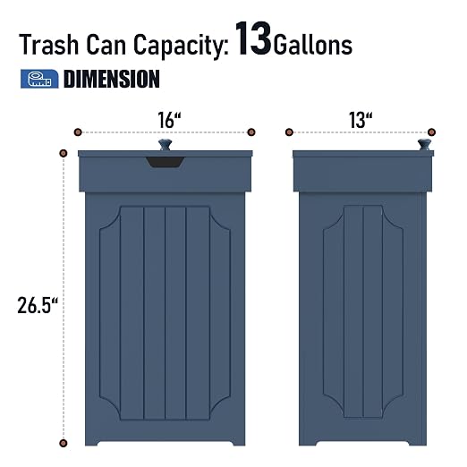 Function Home Trash Can Cabinet, 13 Gallon Kitchen Garbage Can, Wood Recycling - Image 3