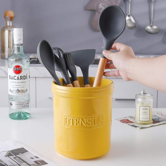 KOOV Cooking Utensil Holder, Large Ceramic Utensil Crock, Deep and Stable - Image 4