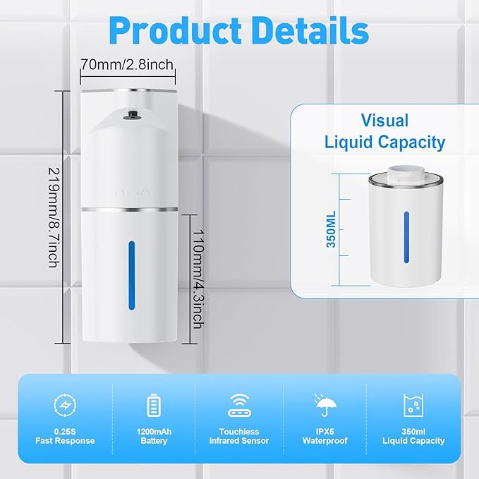 Fantictas Automatic Soap Dispenser, Touchless Hand Wall Mount Rechargeable 3 - Image 3