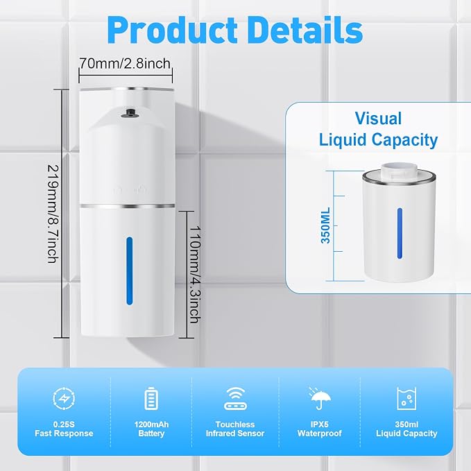 Fantictas Automatic Soap Dispenser, Touchless Hand Wall Mount Rechargeable 3 - Image 3