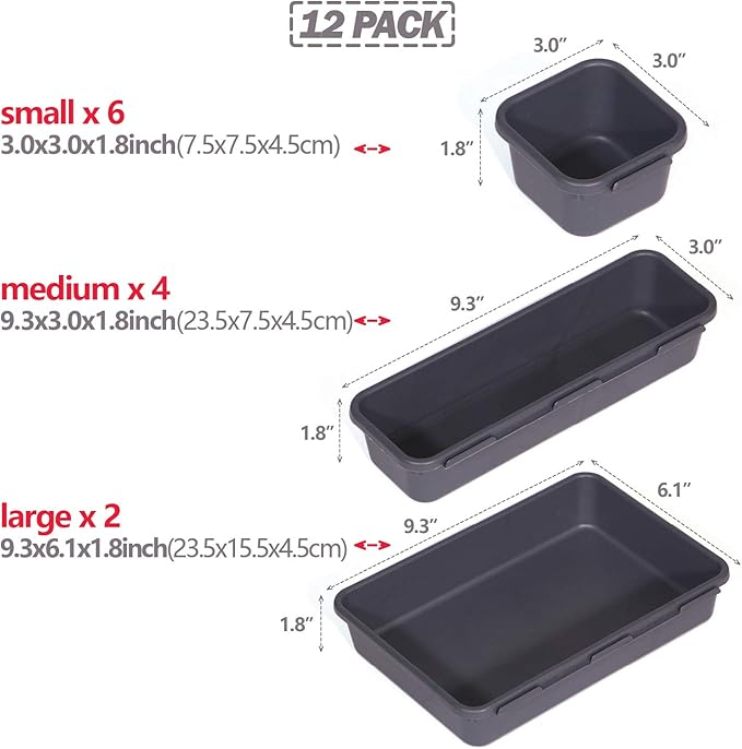 Set of 12 Interlocking Desk Drawer Organizer Tray Dividers Plastic Shallow - Image 2