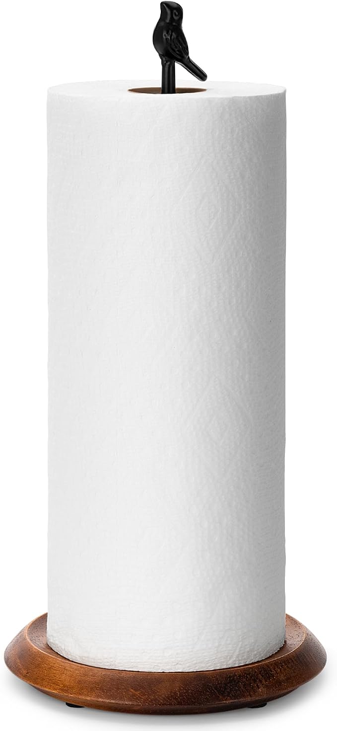 Wood Paper Towel Holder Countertop, Easy Tear Farmhouse Kitchen Towel Holder by SUNNEKO