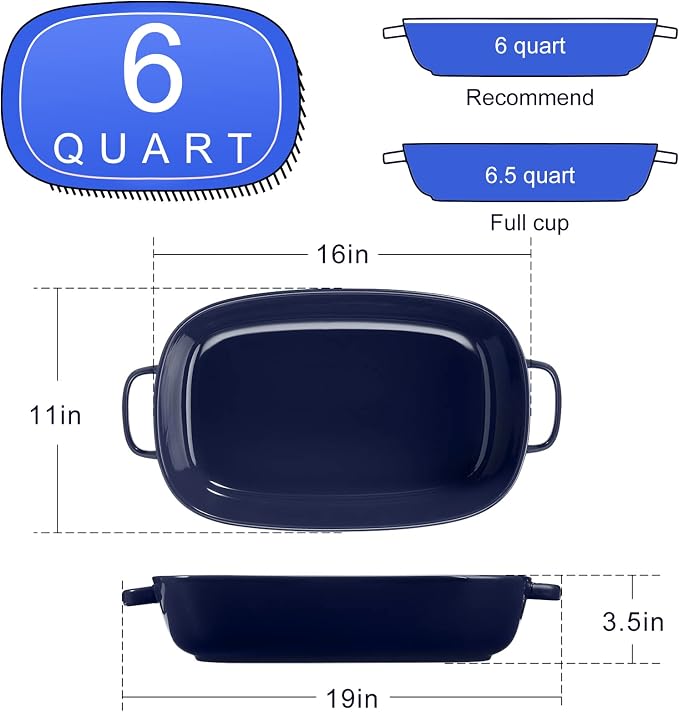 6 Quart Large Rectangular Baking Dish, 16x11 Inches Ceramic Baking Pan - Image 3