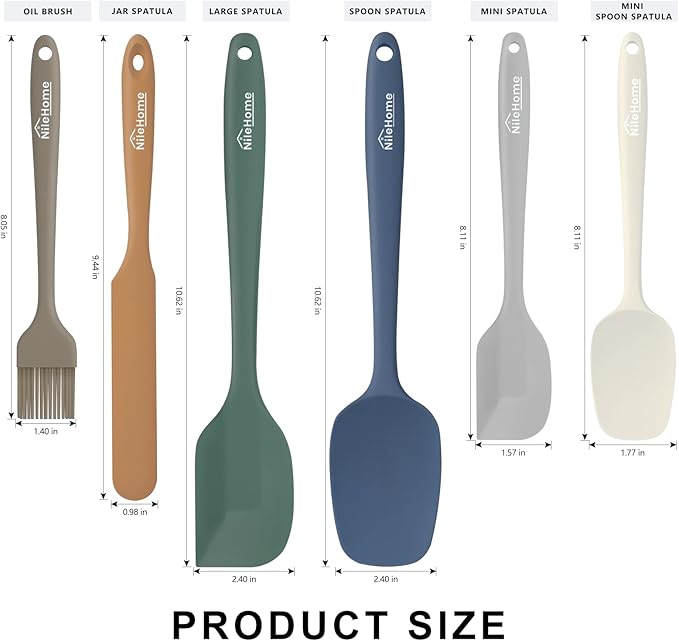 NileHome Silicone Spatula Set, 6 Pieces Food Grade Kitchen Utensils - Image 2