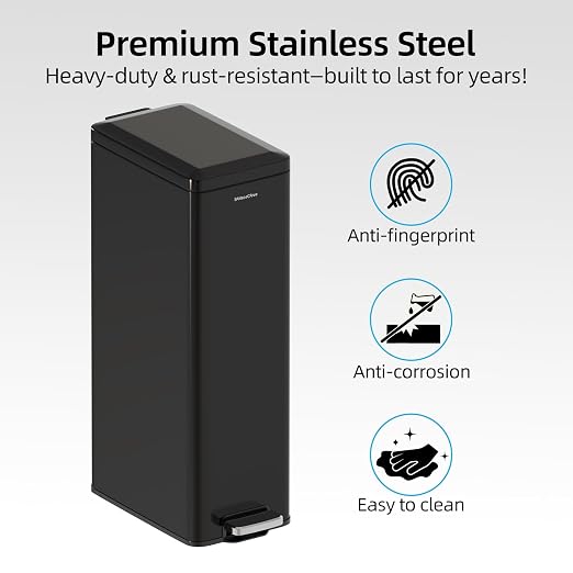 Soft-Close Trash Can with lid，8 Gallon/30L Anti-Fingerprint Stainless Steel - Image 5