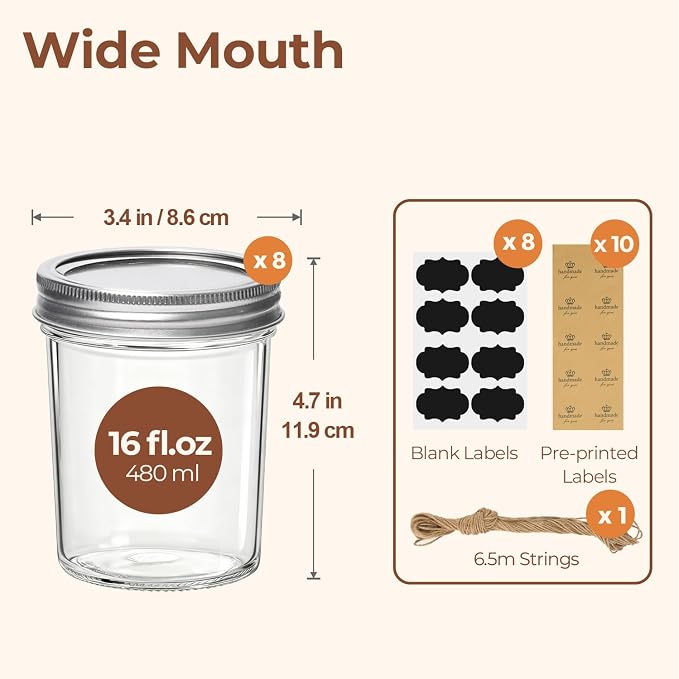 ComSaf Wide Mouth Mason Jars 16oz - Image 2