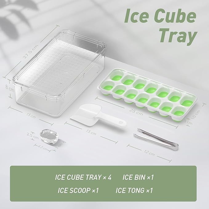 ChefAide Ice Cube Tray with Lid and Bin, 4 Packs 56 Cubes Silicone Plastic Ice - Image 2