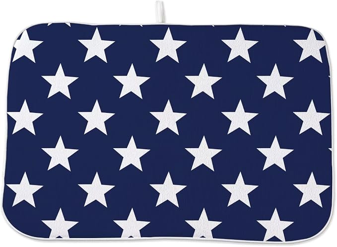 4th of July Dish Drying Mat 18 x 24 inch Independence Day Blue Stars Decorative by AEIOAE