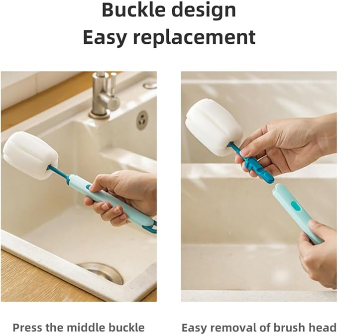 Bottle Brush Long Handle Cup Cleaner Brush Sponge Bottle Scrubber Detachable - Image 5