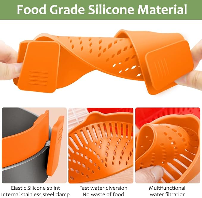 YEVIOR Clip on Strainer for Pots Pan Pasta, Silicone Food Strainer Hands-Free - Image 4