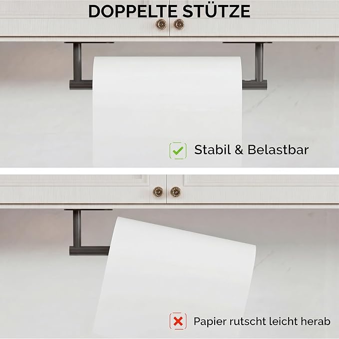 Black Paper Towel Holder Under Cabinet, Self Adhesive or Wall Mounted SUS304 - Image 5