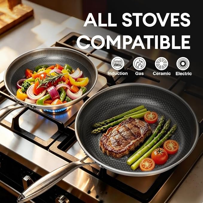 COOKER KING 10-Inch Stainless Steel Pan, Hybrid Nonstick Frying Pan, 3-Ply Clad - Image 2