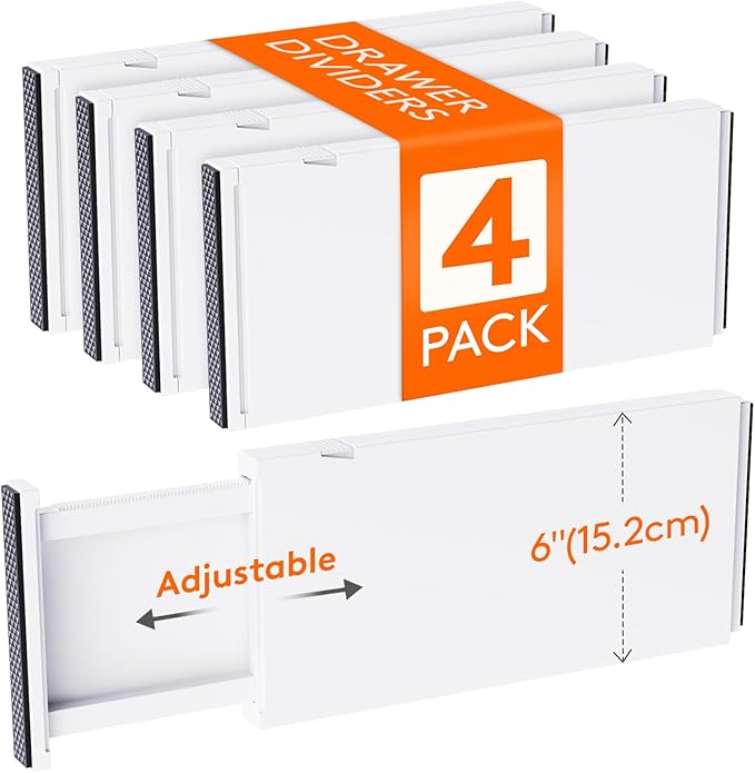 Lifewit 4 Pack 6" High Drawer Dividers 34-56cm/13.5-22" Adjustable Drawer by Lifewit