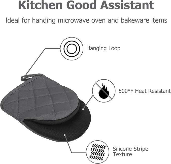 Oven Mitts and Pot Holders Set, Heat Resistant Silicone Kitchen Mini Oven - Image 3