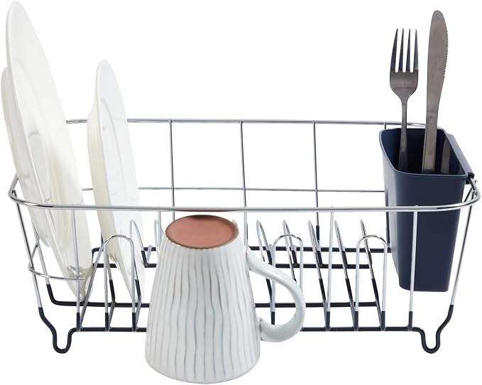 Dish Drying Rack & Cutlery Holder 2 Piece Set Compact Sink-Fitting Dish Drainer - Image 3