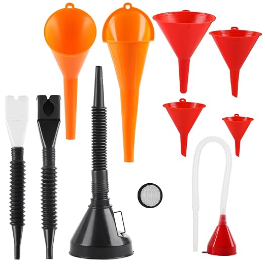 10 Pcs Automotive Funnels Set, Wide Mouth Fuel Funnels, Plastic Long Neck Oil by XhjzgcTech