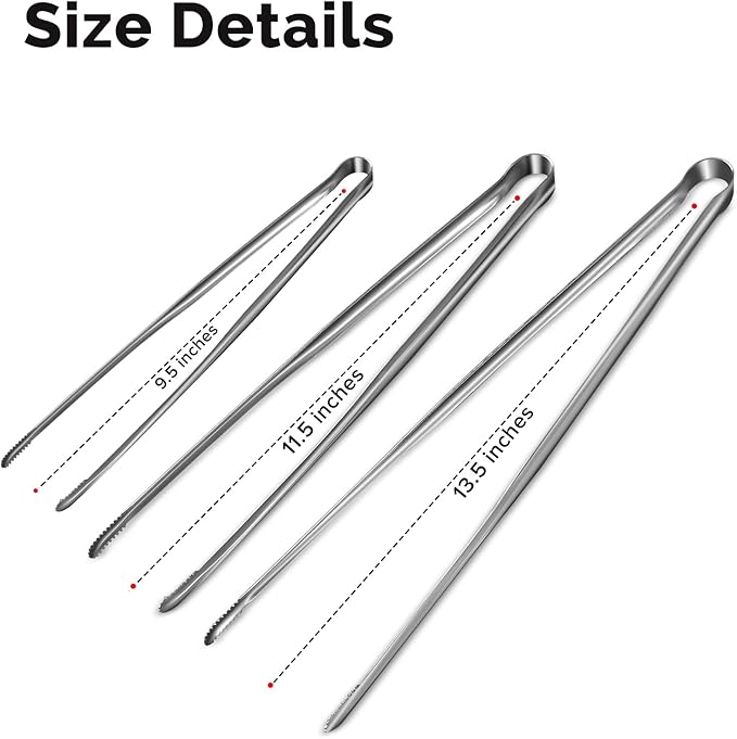 Precision Serrated Non-Slip Tips Cooking Tongs 3 Set, 18/8 Stainless Steel - Image 7