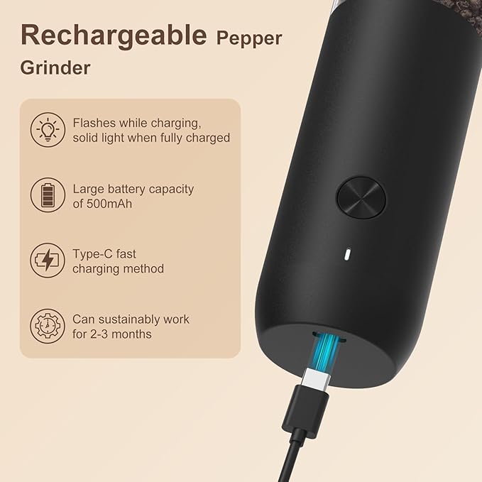 Ultrean Pepper Grinder, Rechargeable Salt and Pepper Grinder - Image 4