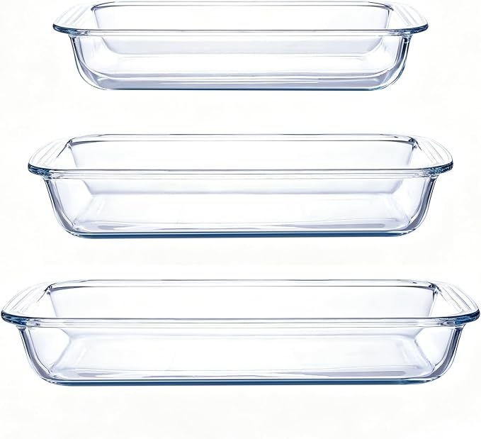 High Borosilicate Glass Baking Tray 3-Piece Set, 2.3 Quarts+1.6 Quarts+1.0 by Unknown